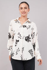 Clobug Women Printed Cotton Blend Full Sleeve Floral Print Oversized Shirt