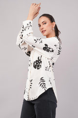 Clobug Women Printed Cotton Blend Full Sleeve Floral Print Oversized Shirt