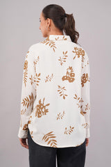 Clobug Women Printed Cotton Blend Full Sleeve Floral Print Oversized Shirt