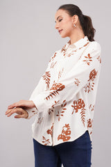 Clobug Women Printed Cotton Blend Full Sleeve Floral Print Oversized Shirt