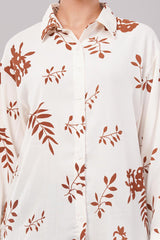 Clobug Women Printed Cotton Blend Full Sleeve Floral Print Oversized Shirt