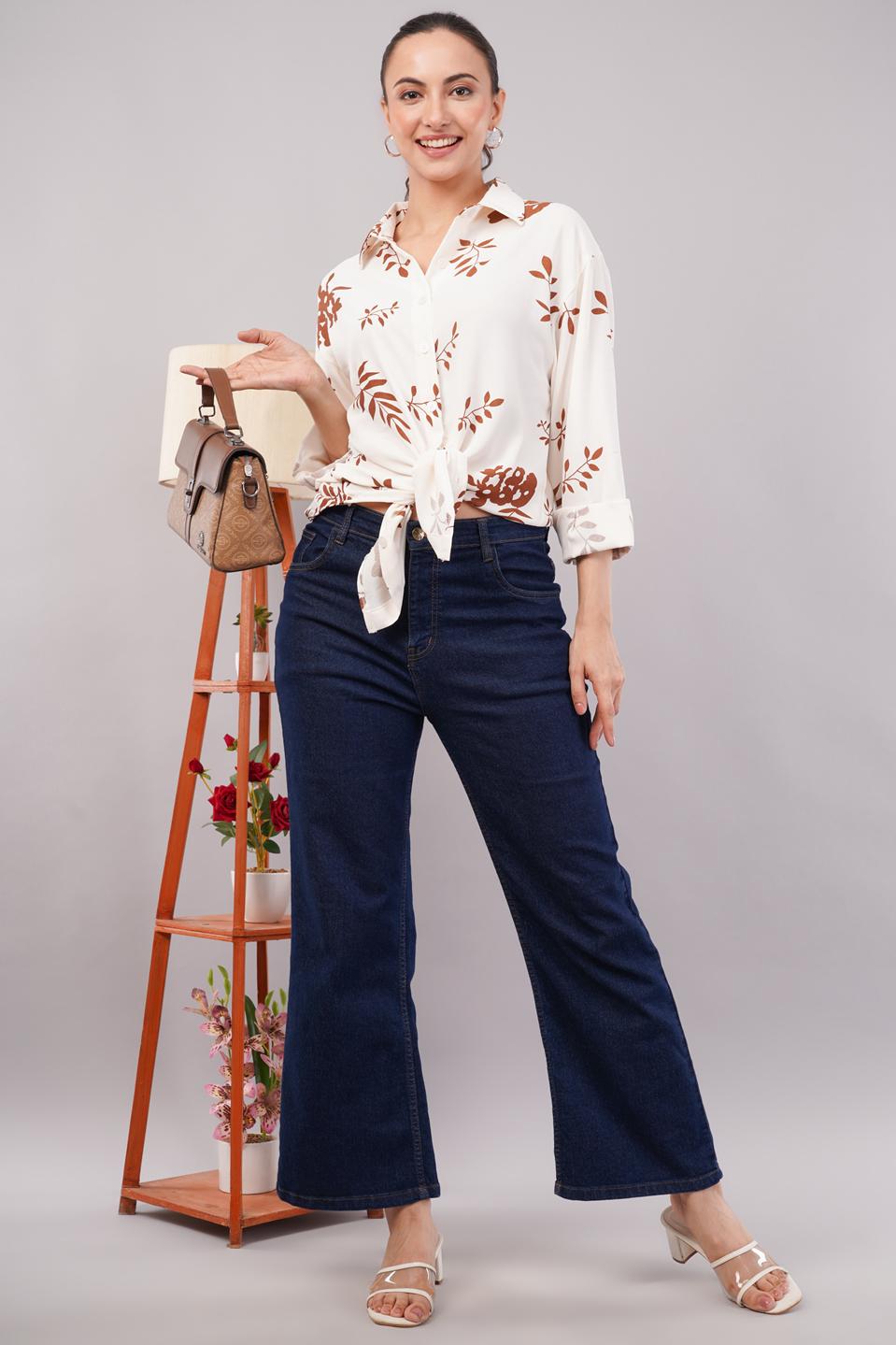 Clobug Women Printed Cotton Blend Full Sleeve Floral Print Oversized Shirt