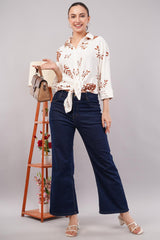 Clobug Women Printed Cotton Blend Full Sleeve Floral Print Oversized Shirt