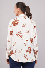 Clobug Women Printed Cotton Blend Full Sleeve Floral Print Oversized Shirt