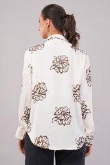 Clobug Women Printed Cotton Blend Full Sleeve Floral Print Oversized Shirt