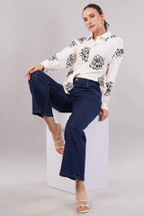 Clobug Women Printed Cotton Blend Full Sleeve Floral Print Oversized Shirt