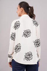 Clobug Women Printed Cotton Blend Full Sleeve Floral Print Oversized Shirt