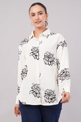 Clobug Women Printed Cotton Blend Full Sleeve Floral Print Oversized Shirt