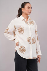 Clobug Women Printed Cotton Blend Full Sleeve Floral Print Oversized Shirt