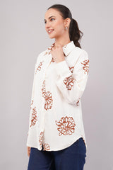 Clobug Women Printed Cotton Blend Full Sleeve Floral Print Oversized Shirt