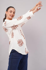 Clobug Women Printed Cotton Blend Full Sleeve Floral Print Oversized Shirt