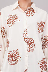 Clobug Women Printed Cotton Blend Full Sleeve Floral Print Oversized Shirt