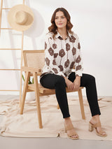 Clobug Women Printed Cotton Blend Full Sleeve Floral Print Oversized Shirt