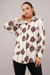 Clobug Women Printed Cotton Blend Full Sleeve Floral Print Oversized Shirt