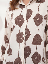 Clobug Women Printed Cotton Blend Full Sleeve Floral Print Oversized Shirt