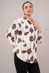 Clobug Women Printed Cotton Blend Full Sleeve Floral Print Oversized Shirt