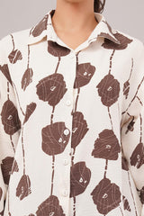 Clobug Women Printed Cotton Blend Full Sleeve Floral Print Oversized Shirt