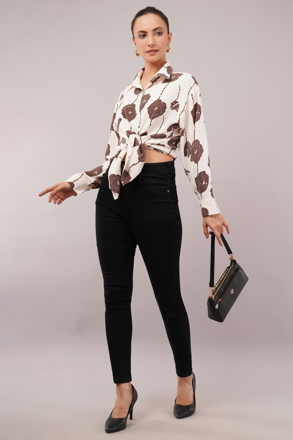 Clobug Women Printed Cotton Blend Full Sleeve Floral Print Oversized Shirt