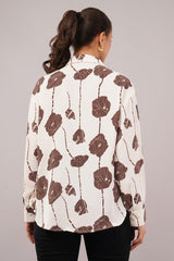 Clobug Women Printed Cotton Blend Full Sleeve Floral Print Oversized Shirt