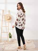 Clobug Women Printed Cotton Blend Full Sleeve Floral Print Oversized Shirt