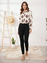 Clobug Women Printed Cotton Blend Full Sleeve Floral Print Oversized Shirt