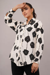 Clobug Women Printed Cotton Blend Full Sleeve Floral Print Oversized Shirt