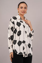 Clobug Women Printed Cotton Blend Full Sleeve Floral Print Oversized Shirt