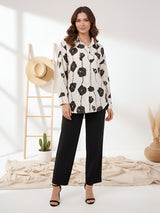 Clobug Women Printed Cotton Blend Full Sleeve Floral Print Oversized Shirt