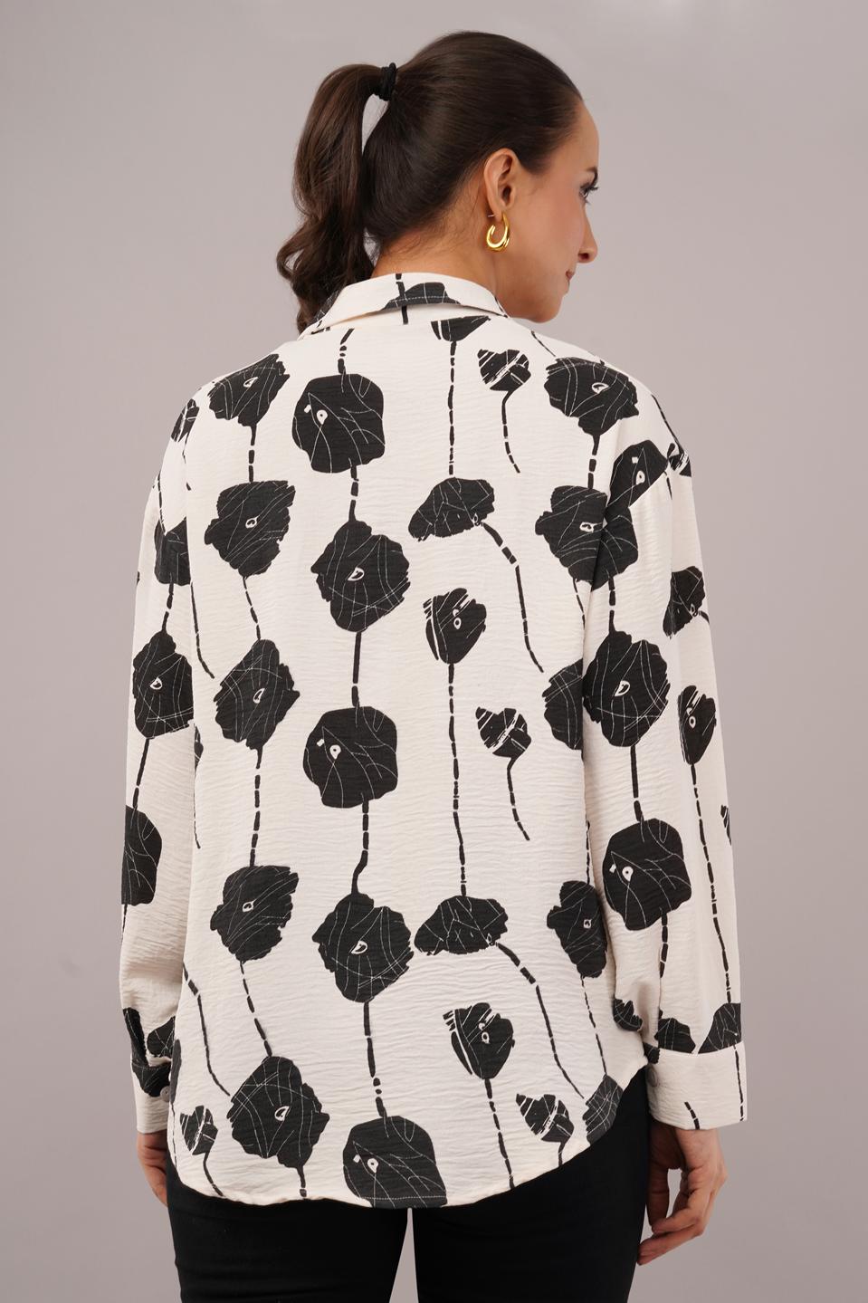 Clobug Women Printed Cotton Blend Full Sleeve Floral Print Oversized Shirt