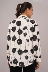 Clobug Women Printed Cotton Blend Full Sleeve Floral Print Oversized Shirt