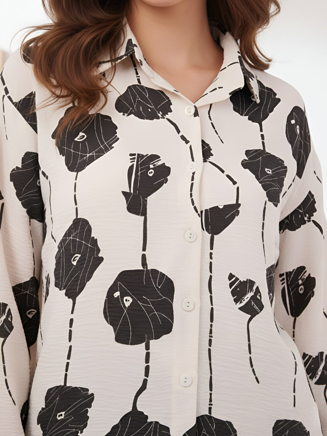 Clobug Women Printed Cotton Blend Full Sleeve Floral Print Oversized Shirt