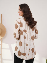 Clobug Women Printed Cotton Blend Full Sleeve Floral Print Oversized Shirt
