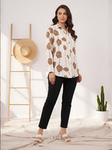 Clobug Women Printed Cotton Blend Full Sleeve Floral Print Oversized Shirt