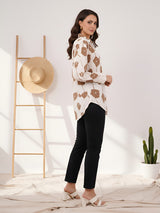 Clobug Women Printed Cotton Blend Full Sleeve Floral Print Oversized Shirt