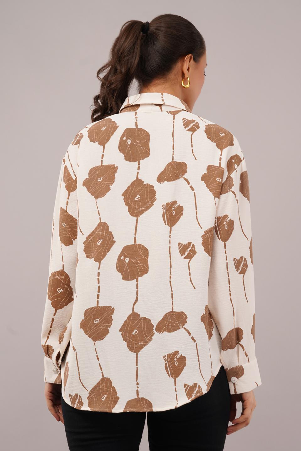 Clobug Women Printed Cotton Blend Full Sleeve Floral Print Oversized Shirt