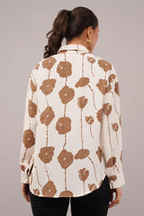 Clobug Women Printed Cotton Blend Full Sleeve Floral Print Oversized Shirt