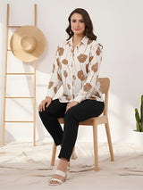 Clobug Women Printed Cotton Blend Full Sleeve Floral Print Oversized Shirt