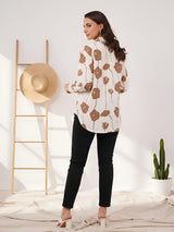 Clobug Women Printed Cotton Blend Full Sleeve Floral Print Oversized Shirt