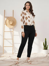 Clobug Women Printed Cotton Blend Full Sleeve Floral Print Oversized Shirt