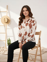 Clobug Women Printed Cotton Blend Full Sleeve Floral Print Oversized Shirt