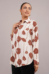 Clobug Women Printed Cotton Blend Full Sleeve Floral Print Oversized Shirt