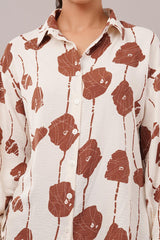 Clobug Women Printed Cotton Blend Full Sleeve Floral Print Oversized Shirt