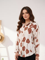 Clobug Women Printed Cotton Blend Full Sleeve Floral Print Oversized Shirt