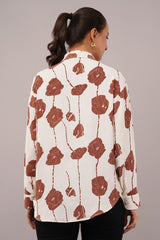 Clobug Women Printed Cotton Blend Full Sleeve Floral Print Oversized Shirt
