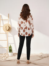 Clobug Women Printed Cotton Blend Full Sleeve Floral Print Oversized Shirt