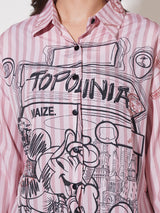 Clobug Women Printed Cotton Blend Oversized Full Sleeve Multicolor Shirt