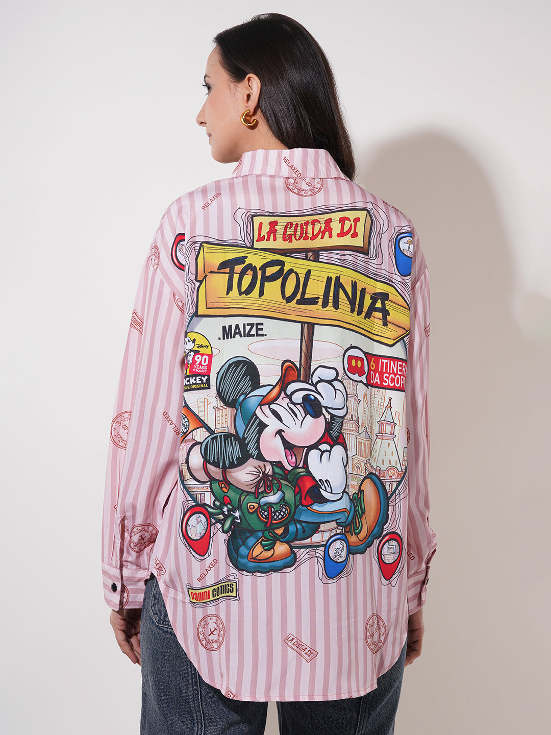 Clobug Women Printed Cotton Blend Oversized Full Sleeve Multicolor Shirt