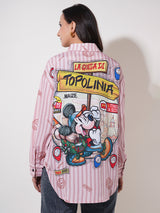 Clobug Women Printed Cotton Blend Oversized Full Sleeve Multicolor Shirt