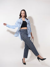 Clobug Women Printed Cotton Blend Oversized Full Sleeve Multicolor Shirt