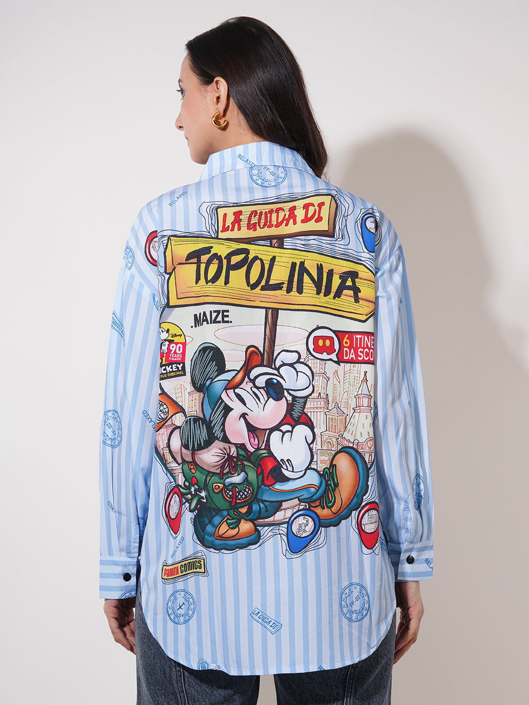 Clobug Women Printed Cotton Blend Oversized Full Sleeve Multicolor Shirt